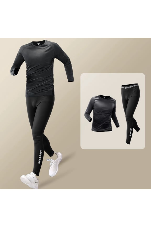 Men'S Fitness Set 2pcs, Elastic Quick-Dry Training Print Long Sleeve And Pants, Sports Athletic Gym Running Tights, Basketball Compression Suit, Night Hiking Riding Casual Workout Tracksuit
