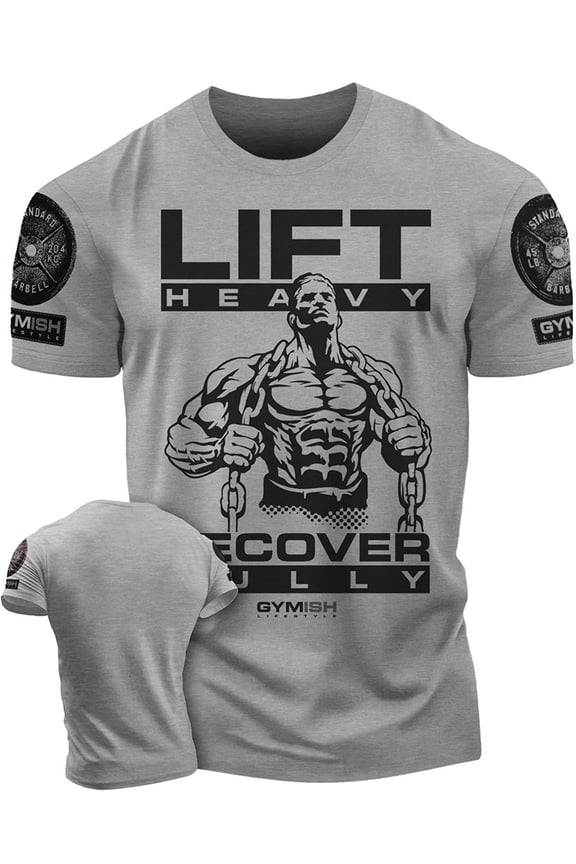 Men's Skull Lift Heavy Gym T-Shirt, Motivational Graphic Tee, Heavy Duty Cotton Beast Mode Fitness Shirt, Bodybuilding Powerlifting Weightlifting T-Shirt Short Sleeve Active Workout Top