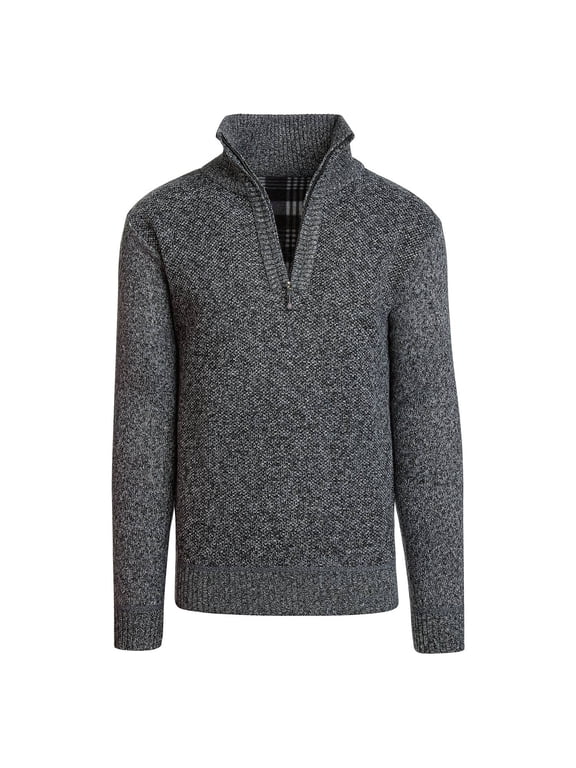 Alta Men's Fleece-Lined Half-Zip Sweater Jacket, Knit Mock Neck Pullover, Gray