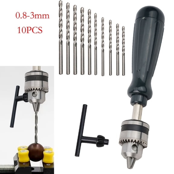 aluminum Alloy Hand Drill with 0.6-6mm Keyless Chuck and 10pcs 0.8-3mm Drill Bits for Wood, Plastic, Model Making and Craft DIY