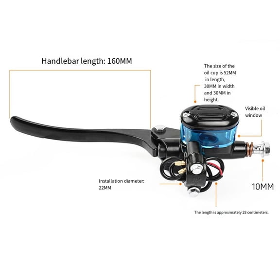 aluminum Alloy Hydraulic Brake Lever for E-Bike Scooter Motorcycle, 10mm Interface with Power Off Cable, DOT3/4 Fluid Compatible, 22.2mm Handlebar(10mm left upper pump)