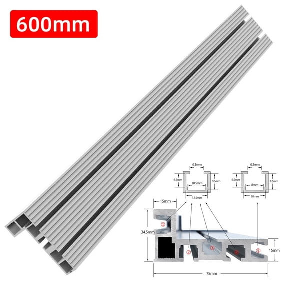 aluminum Alloy Miter Track T-Slot Rail With Sliding Brackets, Backer Track For Woodworking Workbench, Table Saw And Router Table Fence Guide Installation(600mm)