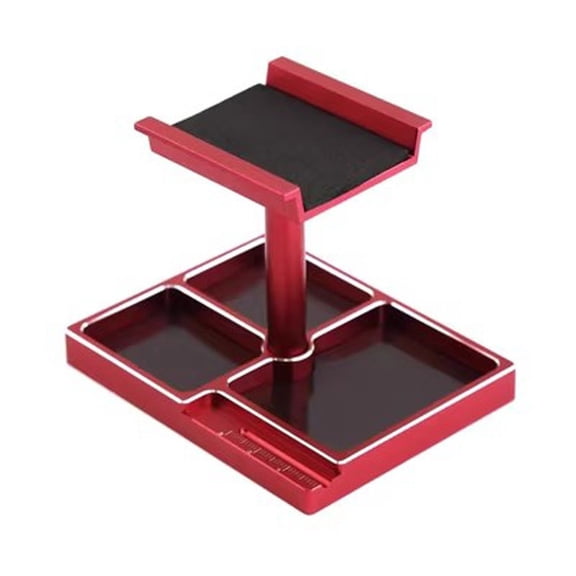 aluminum Alloy RC Car Workbench Station with 360 Degree Rotating Base, Screw Plate and Storage Trays for 1/18 1/24 Scale Models like TRX4M SCX24(red)
