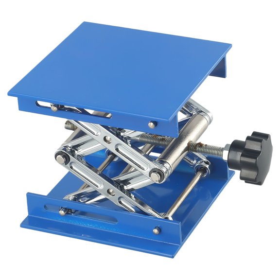 aluminum Lab Jack Lifting Platform 100x100mm Adjustable Height 47-143mm Manual Rotary Lift Table Stand for Laboratory Physical Biological Experiments Blue