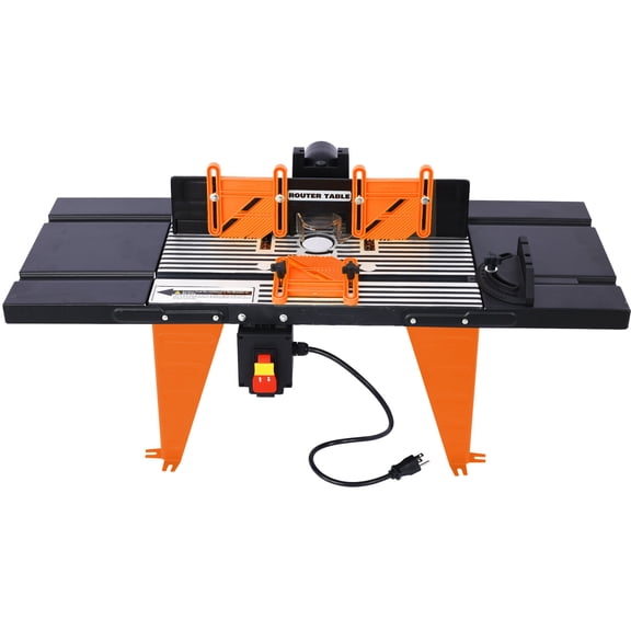 aluminum alloy router table with extension tables for woodworking, electric benchtop router table black orange