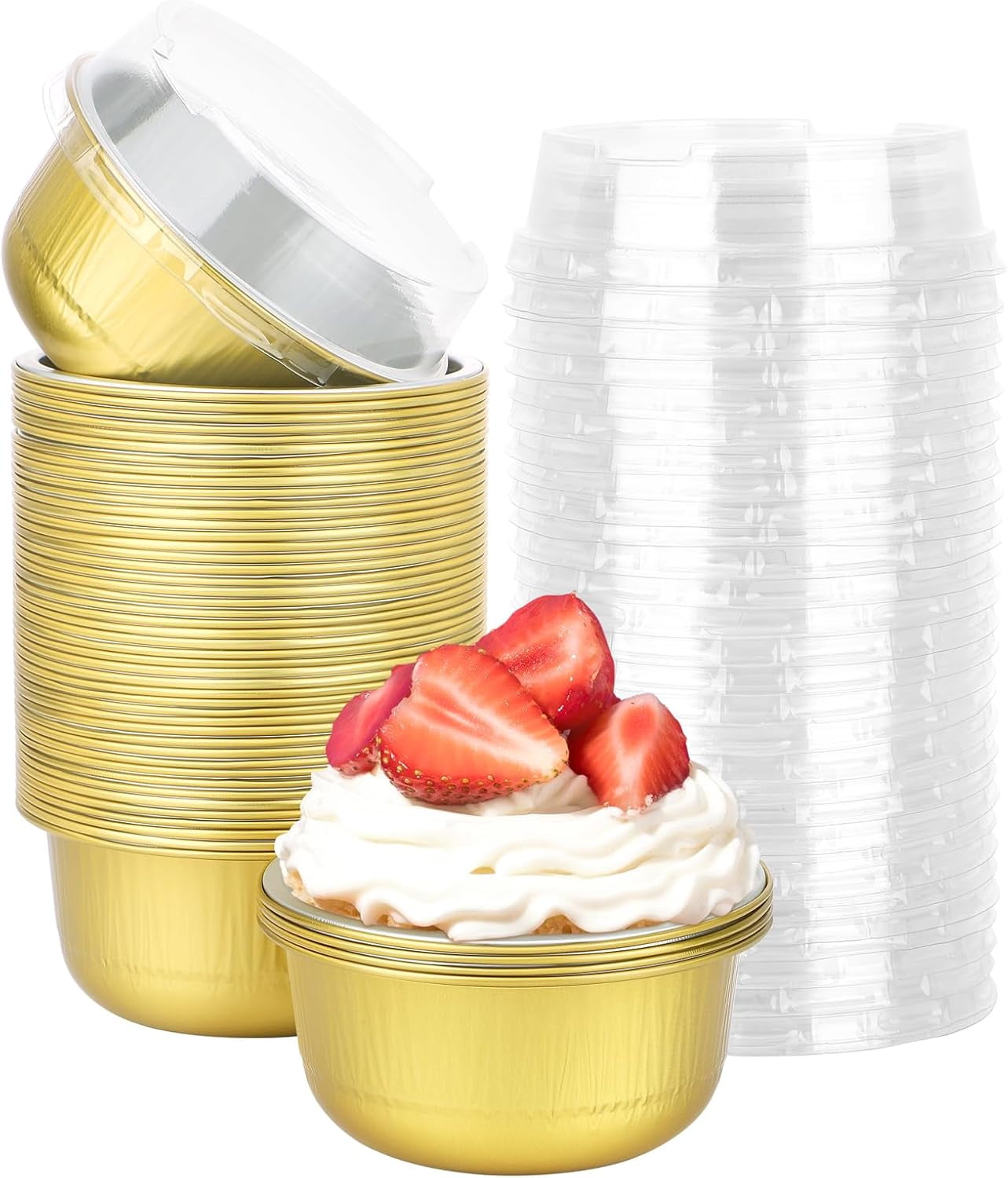 Disposable Mini Ramekins **aluminum ramekins with lids, 50 pack 6.1oz 180ml disposable foil ...