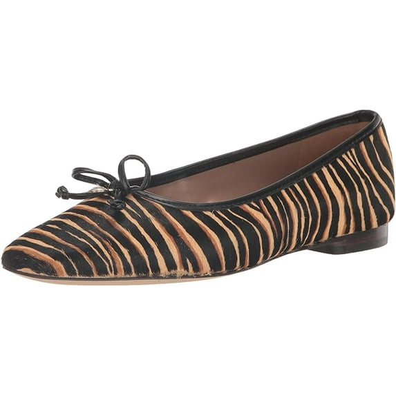 am Edelman Meadow Tan Multi Slip On Squared Toe Bow Detailed Ballet Flats (Tan Multi, 6)