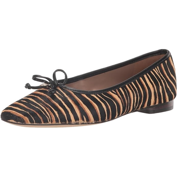 am Edelman Meadow Tan Multi Slip On Squared Toe Bow Detailed Ballet Flats (Tan Multi, 7)