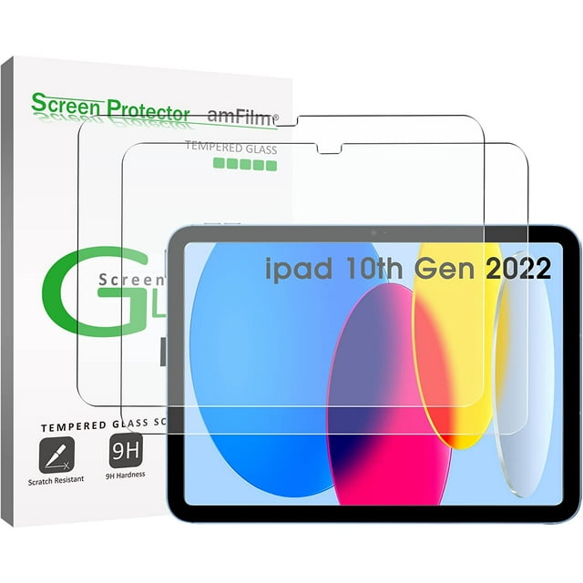 amFilm 2-Pack Glass Screen Protector Compatible with iPad 10th Generation 10.9 Inch (2022), 9H Tempered Glass Screen Protector, Ultra Sensitive, Face ID & Apple Pencil Compatible