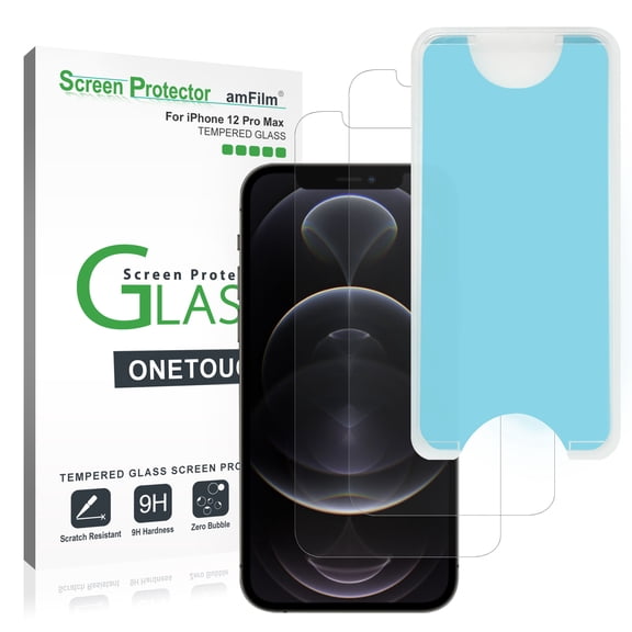 amFilm (2 Pack) OneTouch (Easy Install) Tempered Glass Screen Protector Film for iPhone 12 Pro Max (6.7")