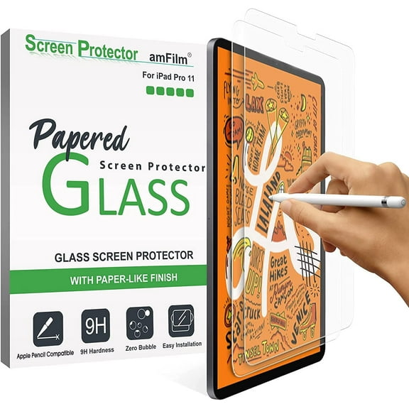 amFilm 2-Pack PAPERed Glass Screen Protector compatible with iPad Pro 11, iPad Air 5/4 (2020/2022)