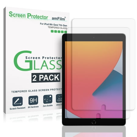 amFilm (2 Pack) Screen Protector for iPad 8 (2020), iPad 10.2, iPad Air 3, and iPad Pro 10.5 - Case Friendly (Easy Install) Tempered Glass Screen Protector Film Compatible with Apple Pencil (10.5")
