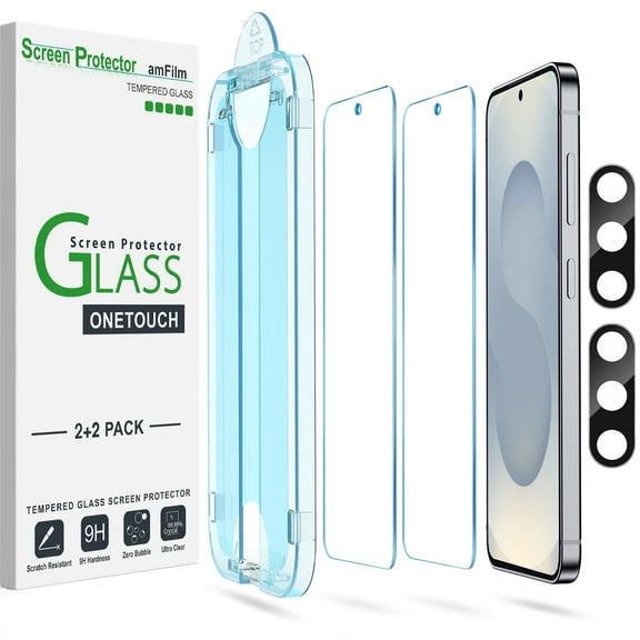 amFilm Galaxy S25 Plus OneTouch Tempered Glass Screen and Lens Protector (2+2 Pack)