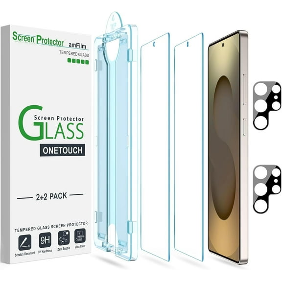 amFilm Galaxy S25 Ultra OneTouch Tempered Glass Screen & Lens Protector (2+2 Pack)