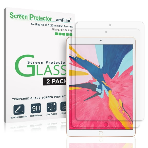 amFilm Tempered Glass Screen Protector (2 Pack) for Apple iPad Air 10.5 (2019) / iPad Pro 10.5 (2017)