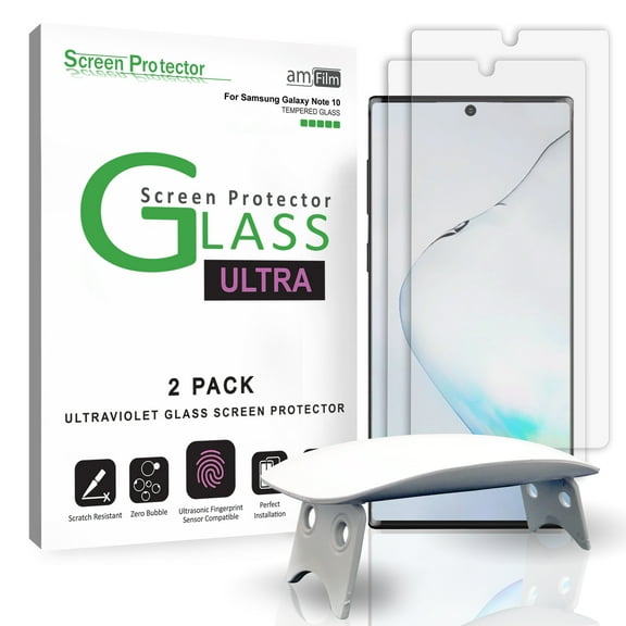 amFilm Ultra Glass Screen Protector for Galaxy Note 10 (2 Pack), Full Cover (UV Gel) Tempered Glass Film