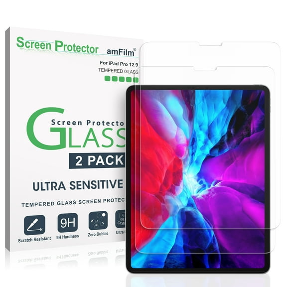 amFilm iPad Pro 12.9" Screen Protector (2 Pack), Case Friendly Tempered Glass Screen Protector Film for Apple iPad Pro 12.9 Inch