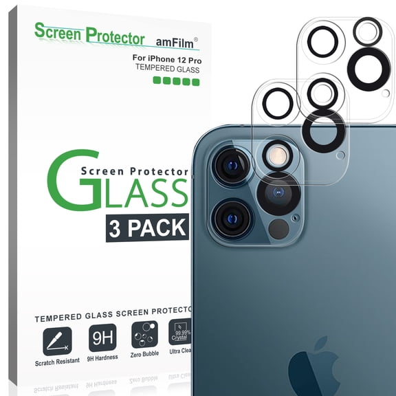 amFilm iPhone 12 Pro Back Camera Protector (3 Pack), Tempered Glass Film Screen Protector for Rear Camera Lens of Apple iPhone 12 Pro (2020)