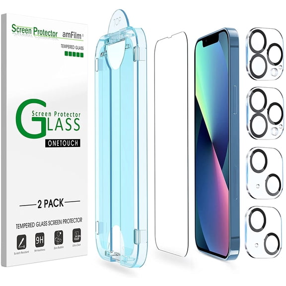 amFilm iPhone 13 / Pro OneTouch Glass Screen Protector (6.1",2021) Free Camera Lens Protector