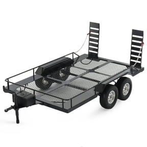 amagogo 2 Pack Heavy Duty RC Crawler Trailer Twin Axle Metal Mesh Deck with Ramps for 1/10 Scale Hobby Truck Outdoor Scene Model Display