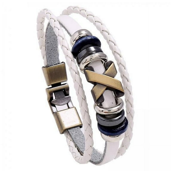 amagogo 3xFashion Braided Leather Bracelet Bangles Rope Multilayered Men Women White 3 Pcs