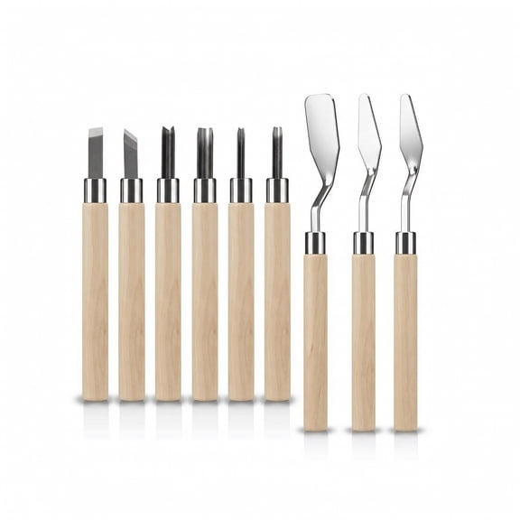 amagogo 9 Pieces Block Printing Set Linoleum Carving Tools Stamp Making Kit Smooth Wood Handles Secure Control for Workshops and Craft Fairs