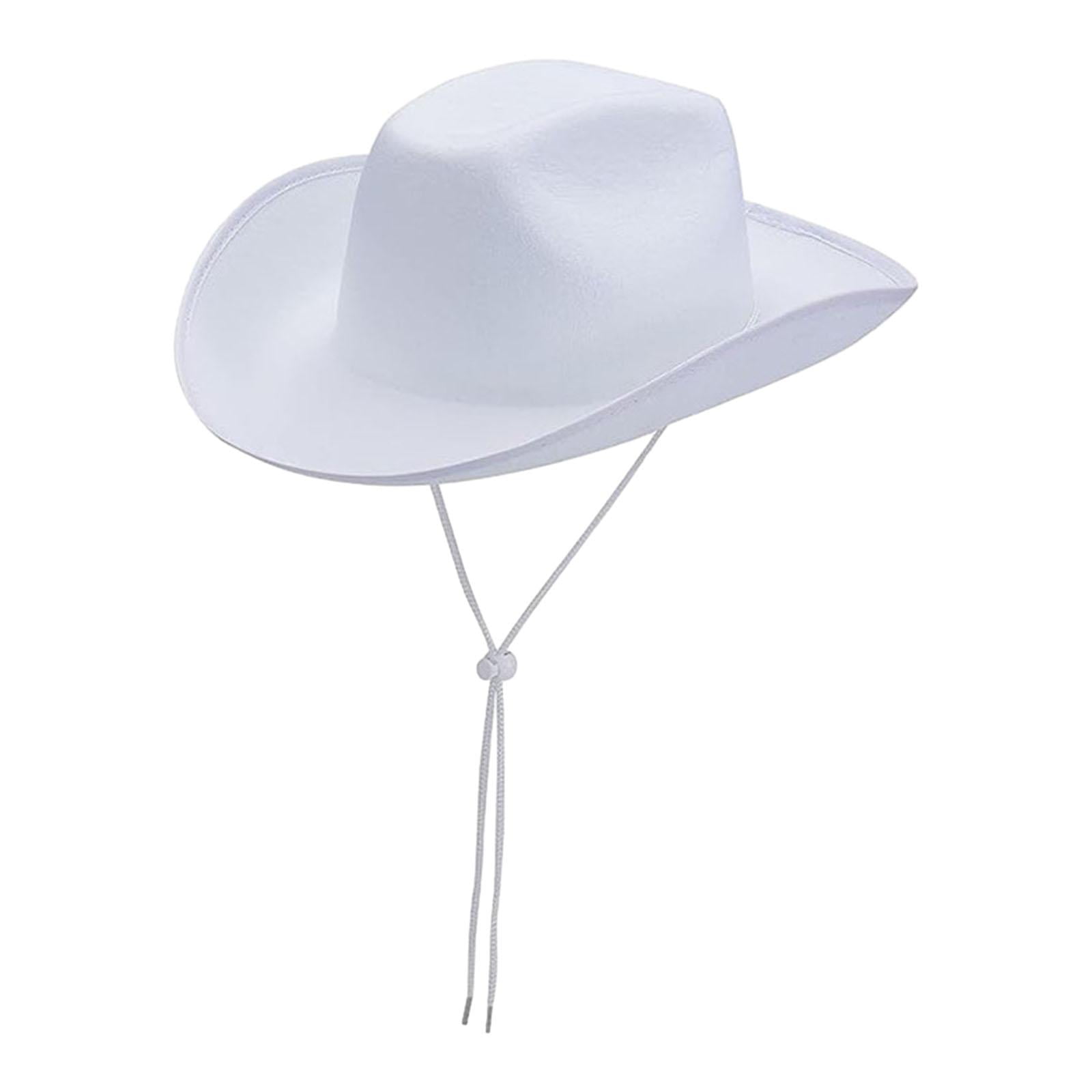 White Wide Brim Cowboy Hat with Chin Strap