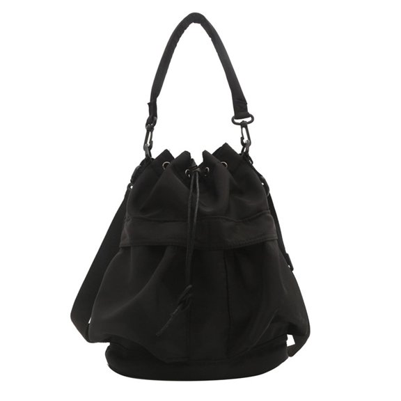 amagogo Drawstring Bag Handbag Drawstring Closure Cellphone Bag Ladies Crossbody Bag Black