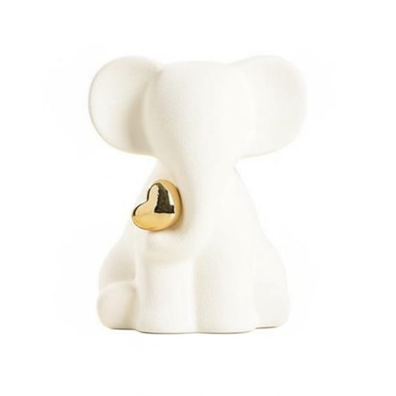 amagogo Elephant Decor Statue Figurine Smooth Ceramic with Gold Heart Feature for Modern Shelf Mantel Console