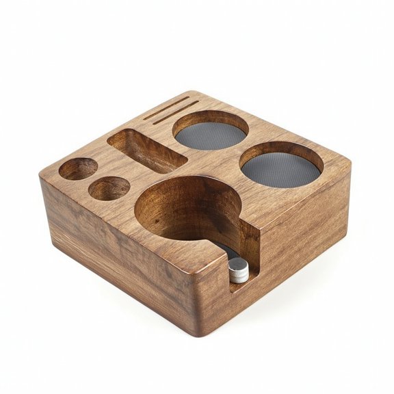 amagogo Espresso Tamper Holder Coffee Station Organizer Portafilter Stand Solid Wood Compact Design for Baristas Home Kitchens and Cafes