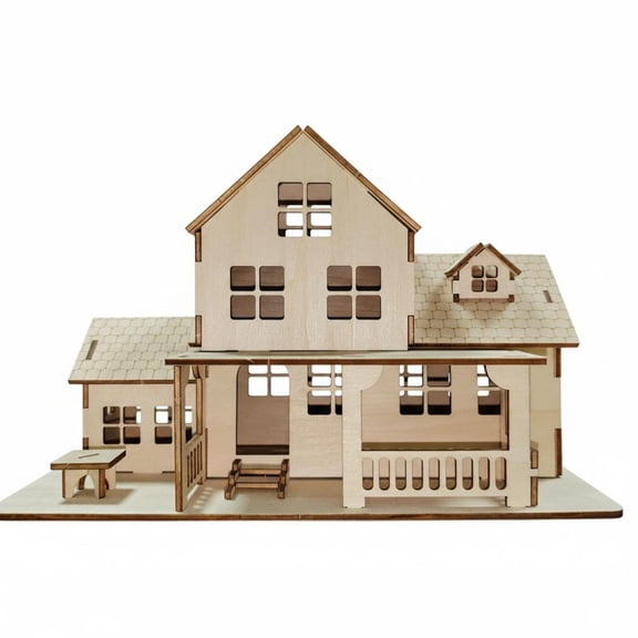 amagogo House Puzzle Kit Wooden Miniature Villa DIY Model Paintable Craft Set Unisex Teens Adults Room Table Ornament