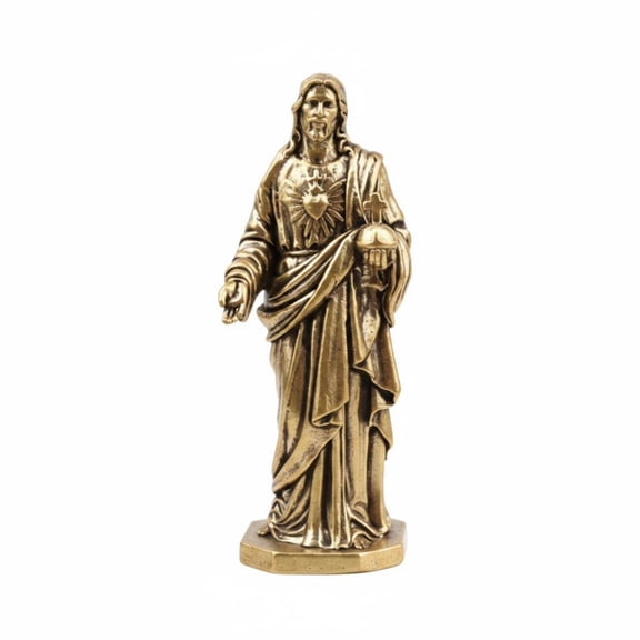 amagogo Jesus Religious Figurine Statue Brass Vintage Luster Miniature Size for Sacred Home Altar Office Shelf