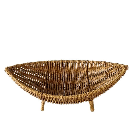 amagogo Natural Rattan Basket with Legs Decorative Wicker Boat Storage for Living Room Keys Letters Entryway Table Display