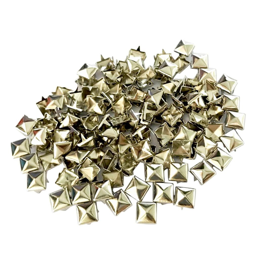 amagogo Premium Set of 100 Square Pyramid Rivet Metal Embellishments for Leathercraft, Shiny