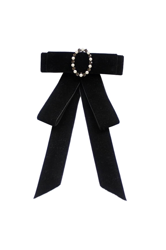 Womens Bow Tie Breastpin Neck Tie for Wedding Party Ceremony Shirt Decoration , Velvet Black