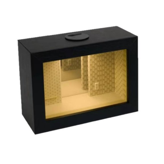 amagogo Wooden Shadow Box Infinity Mirror Frame Black Glass Front Innovative Abyss Effect for Desk Shelf and Mantel