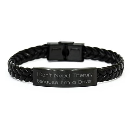 amangny Beautiful Driver Gifts, I Don't Need Therapy Because I'm a Driver, Funny Holiday Braided Leather Bracelet from Coworkers