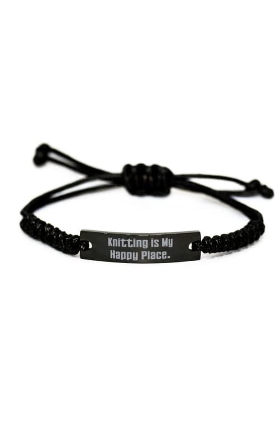 Beautiful Knitting Black Rope Bracelet, Knitting is My Happy Place, Motivational for Friends, Holiday