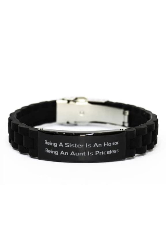 Being A Sister is an Honor. Being an Aunt is Priceless Black Glidelock Clasp Bracelet, Aunt Present from Niece, New Engraved Bracelet for