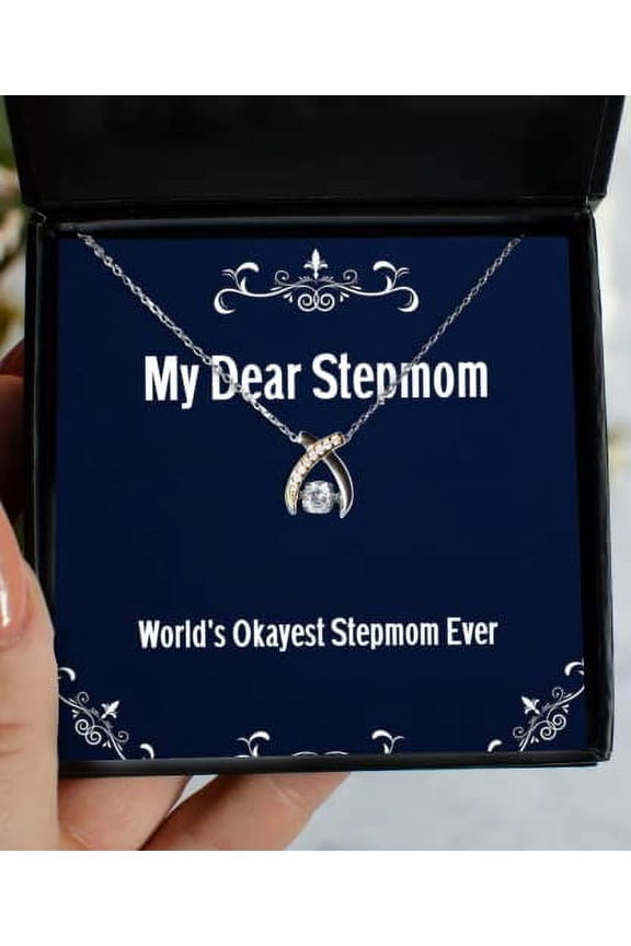 Brilliant Stepmom Gifts, World's Okayest Stepmom Ever, Christmas Wishbone Dancing Necklace for Stepmom