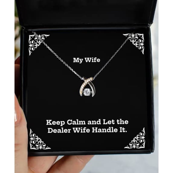 amangny Brilliant Wife, Keep Calm and Let The Dealer Wife Handle It, Christmas Wishbone Dancing Necklace for Wife