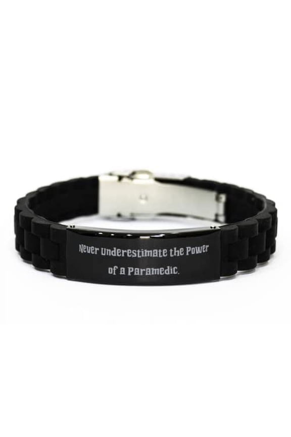Cheap Paramedic Black Glidelock Clasp Bracelet, Never Underestimate The Power of a, Inspire Gifts for Friends, Medical, Healthcare, Emergency, First Responder, EMS, EMT