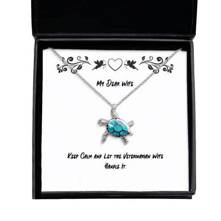 amangny Cheap Wife Opal Turtle Necklace, Keep Calm and Let The