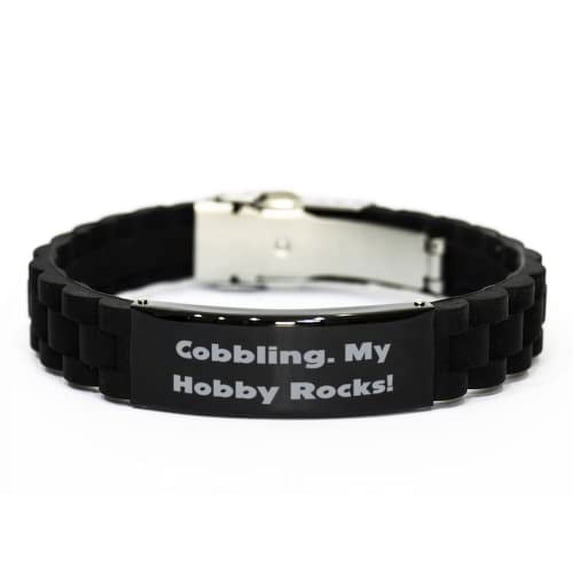 amangny Cobbling. My Hobby Rocks! Black Glidelock Clasp Bracelet, Cobbling Engraved Bracelet, Epic Gifts for Cobbling