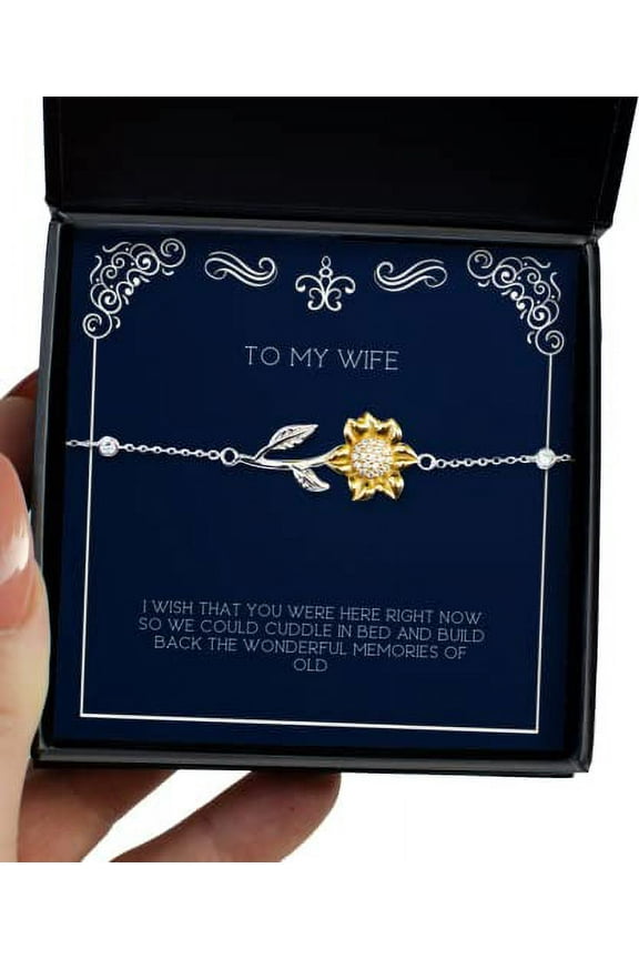 Cool Wife, I Wish That You were here Right Now so we Could Cuddle in Bed and Build, Best Sunflower Bracelet for Wife from Husband