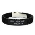 thumbnail image 1 of amangny Cosplaying for Men Women, Keep Calm and, Inspirational Cosplaying Black Glidelock Clasp Bracelet, Engraved Bracelet from, 1 of 1