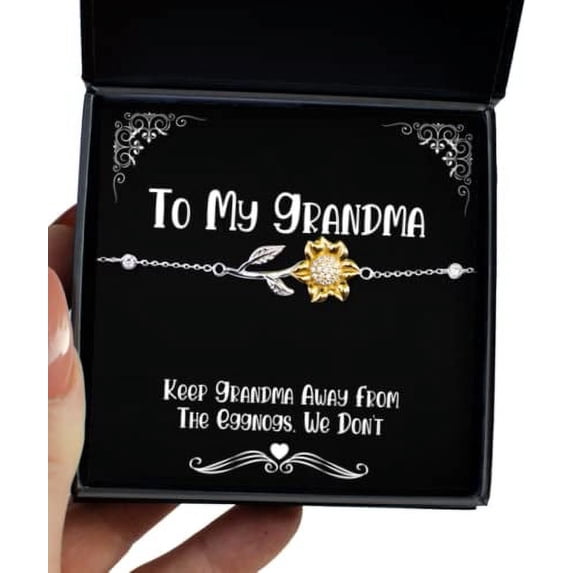 amangny Cute Grandma Gifts, Keep Grandma Away from The Eggnogs, We Don't Need A Repeat of Last Year's, Grandma Sunflower Bracelet from Granddaughter