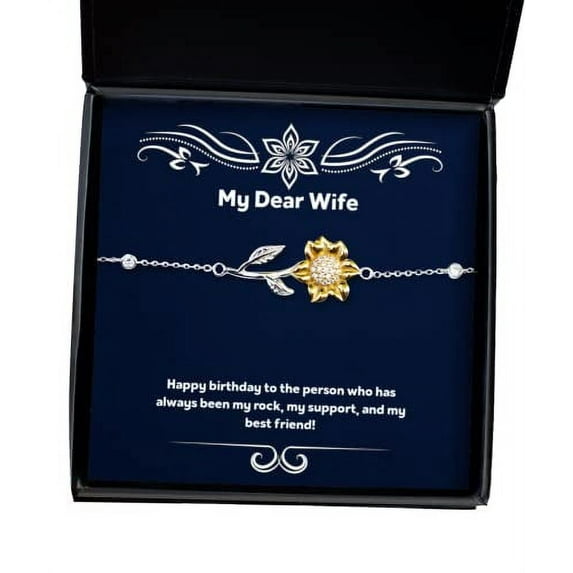 amangny Cute Wife Gifts, Happy Birthday to The Person who has Always Been My Rock, My Support, and!, Wife Sunflower Bracelet from Husband, Wedding Gift, Birthday Gift, Gift for her, Gift for