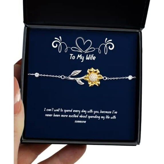 amangny Cute Wife Gifts, I Can't Wait to Spend Every Day with You, Because I've Never Been More Excited About, Wife Sunflower Bracelet from Husband