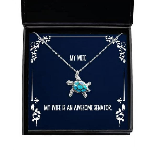 amangny Cute Wife Gifts, My Wife is an Awesome Senator, Funny Valentine's Day Opal Turtle Necklace from